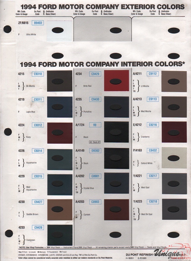 1994 Ford Paint Charts DuPont 3